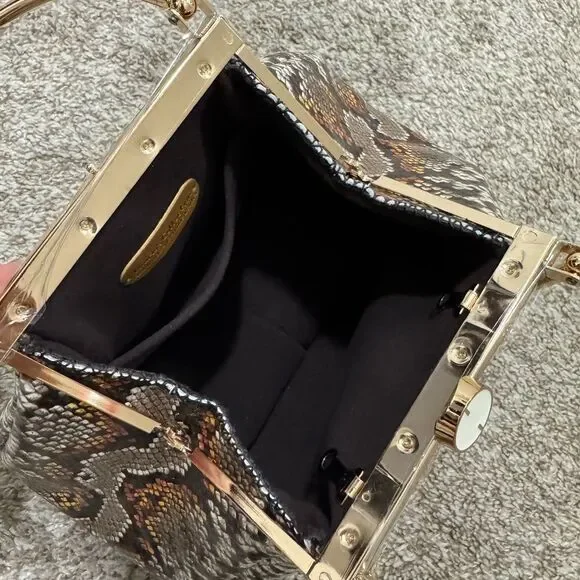 Unique Design! Genuine Cowhide Snake Skin Embossed Top Handle Bag/Crossbody - Picture 13 of 13